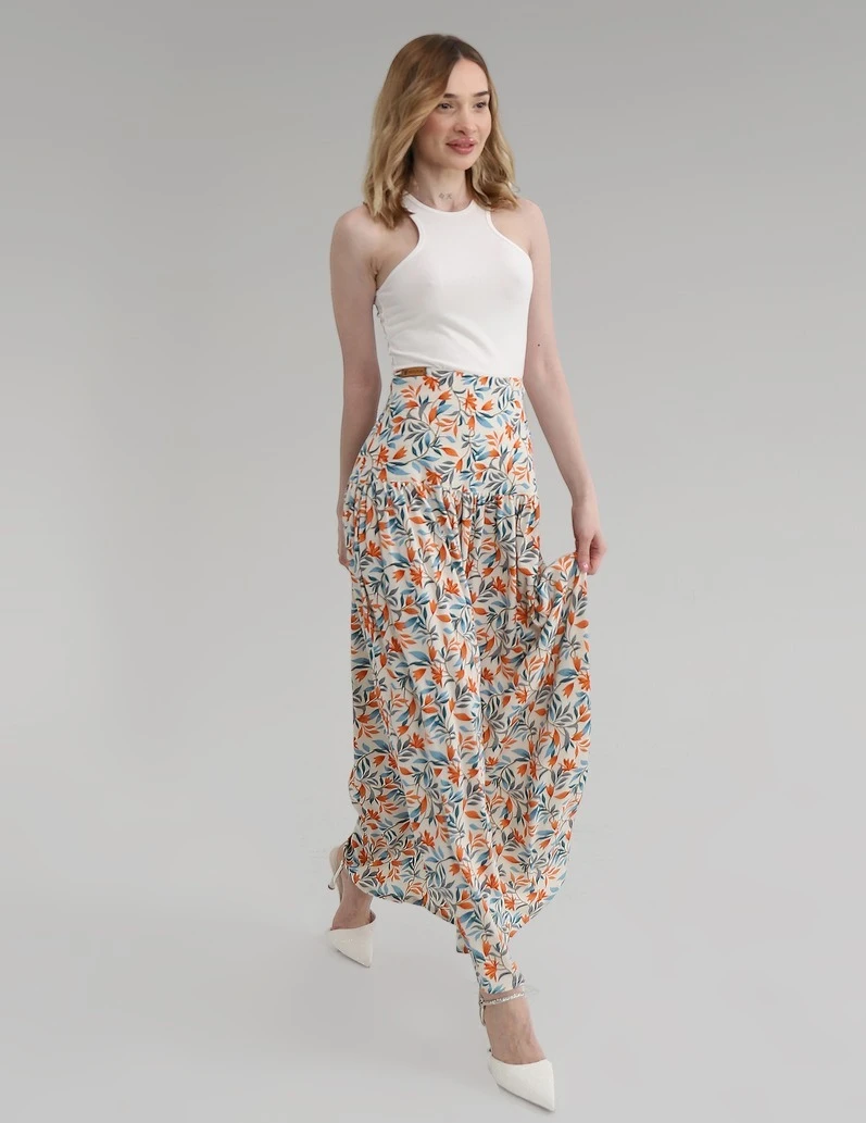 WIDE CUT STAPLE SKIRT WITH VOLAN