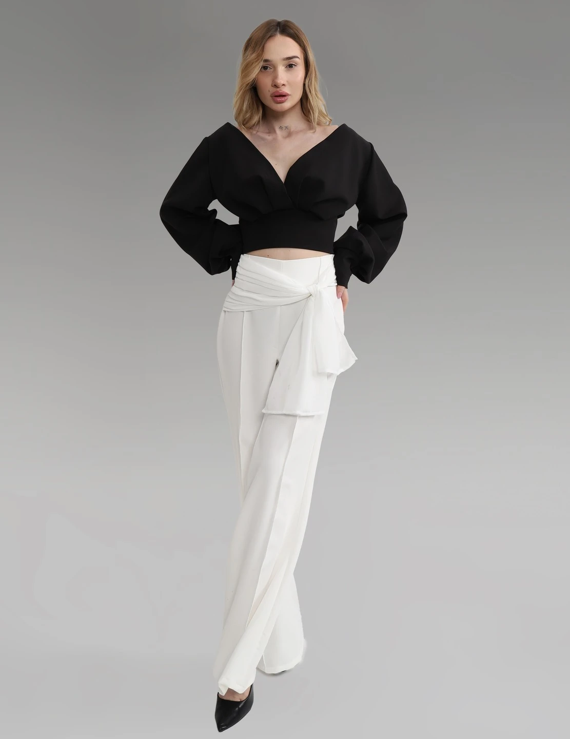 PANTS WITH WIDE SELF-TIE BELT